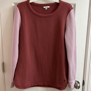 LL Bean womens signature brushed-back waffle boatneck shirt.